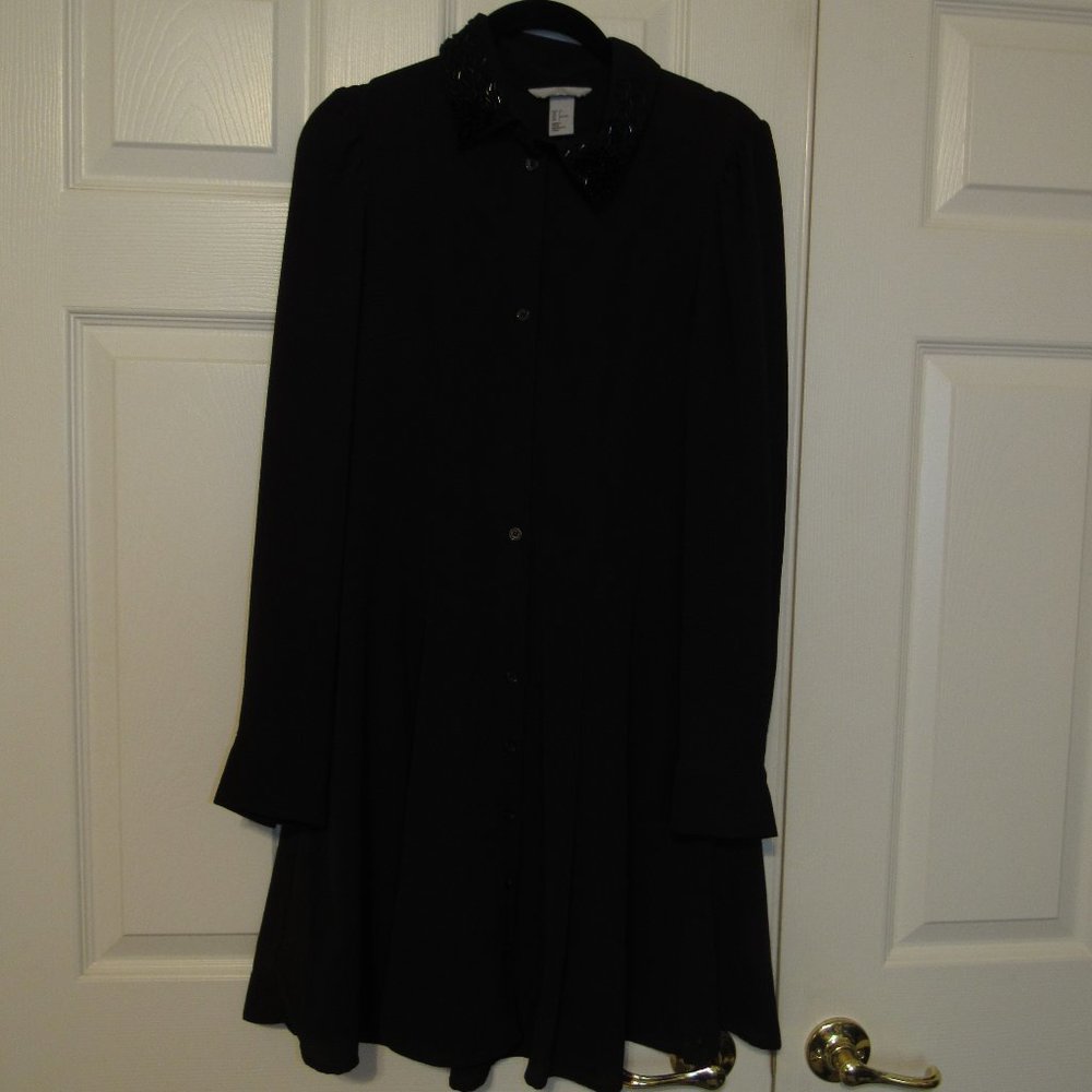 H&M Black Button Up Beaded Collar Dress Size 4 NWT